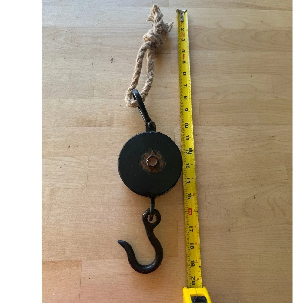 Vintage Black Metal Pulley Hook Rope Farmhouse Industrial Rustic Farm Chic Decor